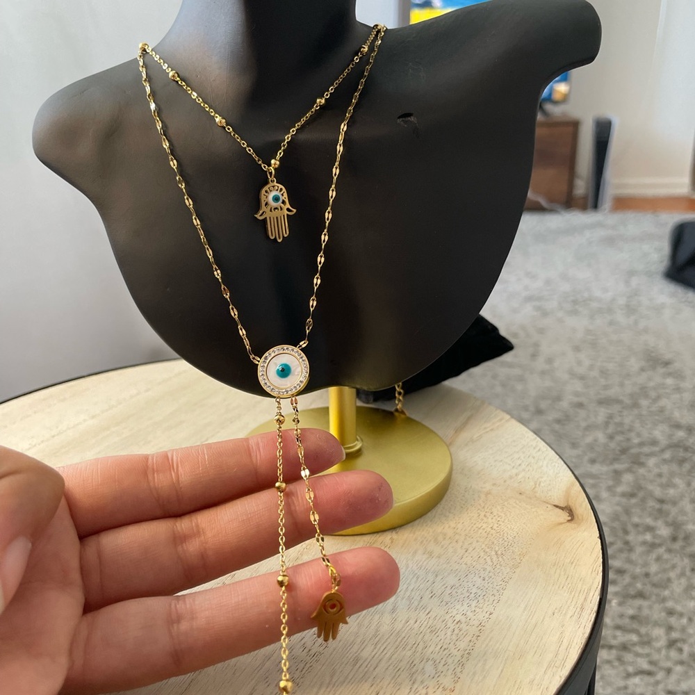 Gold and Blue Necklaces with Delicate Design